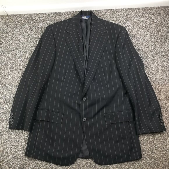 Vintage Polo Ralph Lauren Suit 38R Flannel Wool Chalk Striped 33x29 USA Made - Picture 2 of 16